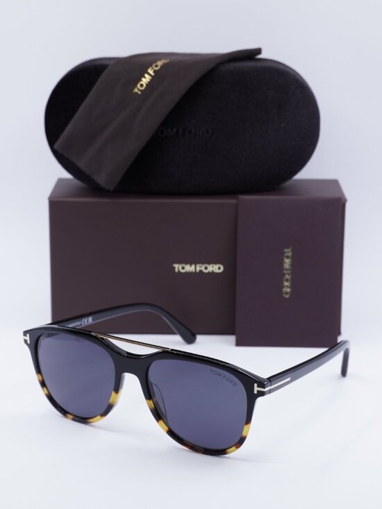 Tom Ford FT1098 05A Damian-02 Sunglasses Black Aviator Frame, Smoke Lenses